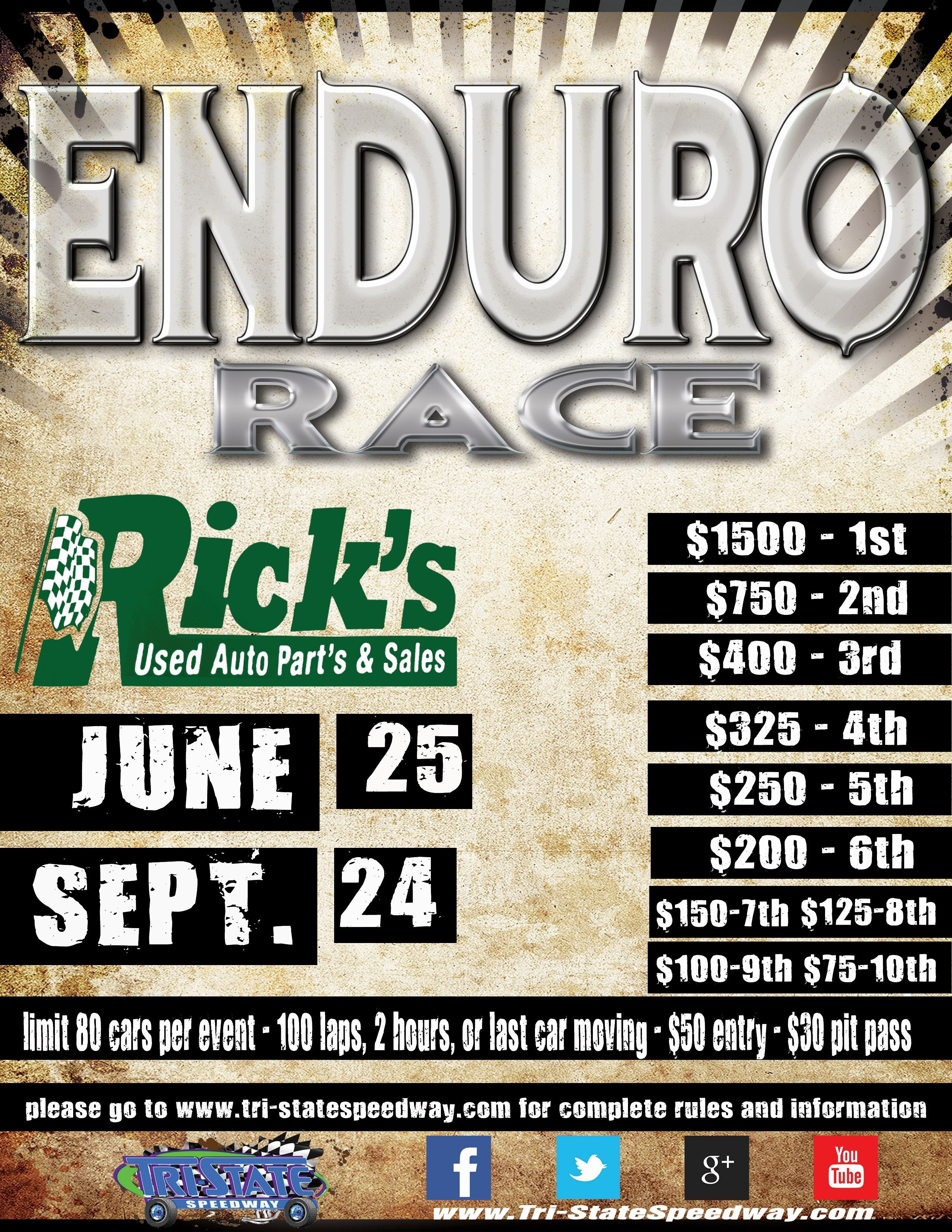 $1,500 to Win Enduro #2, 46th Annual Point Championship Races and Fan Appreciation Night